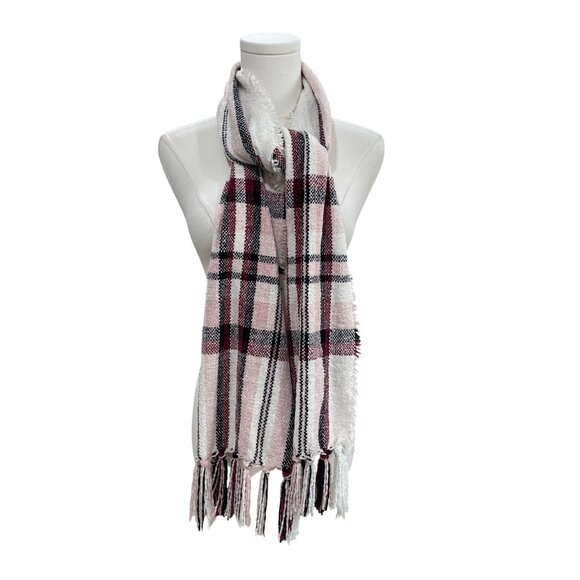 Style And Co Pink Plaid Fringe Scarf Soft Cozy Winter Fall Accessories Checkered - Picture 6 of 8